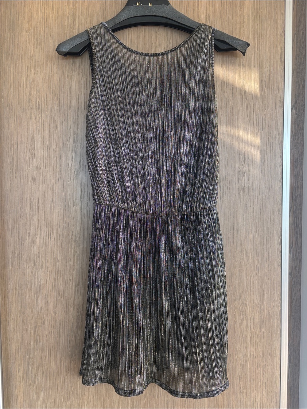 Love Metallic Pleated Mini Dress - Black with Iridescent Sheen